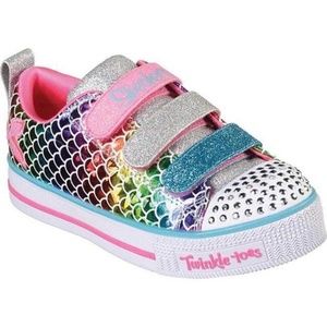 BRAND NEW girl Skechers sparkle scales light up velcro shoes size US 3Y